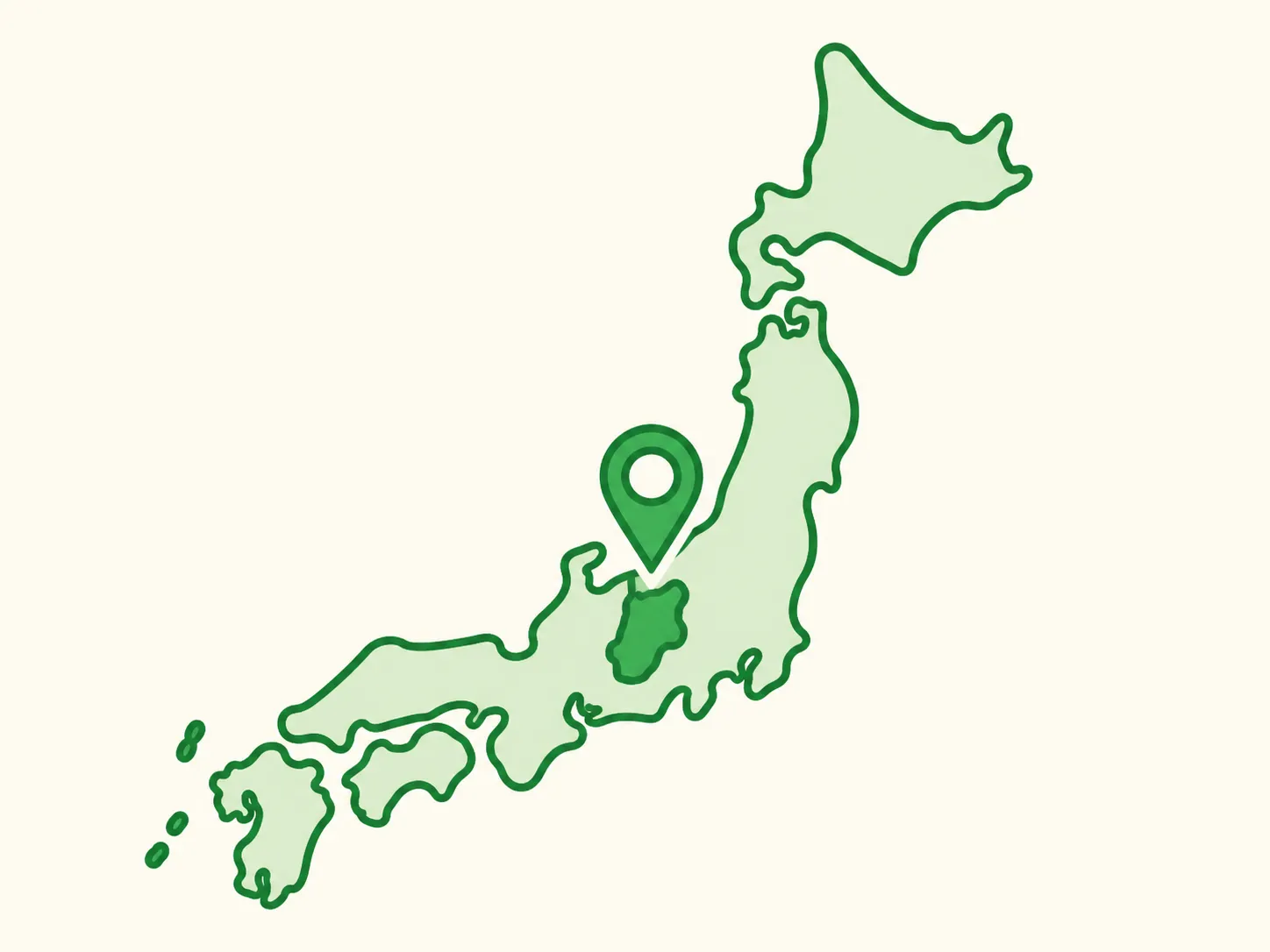 日本地図と位置を示すピンのイラスト